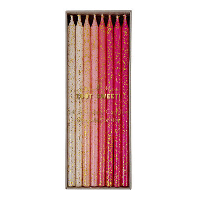 Pinkit pitkät glitter -kakkukynttilät (24 kpl)